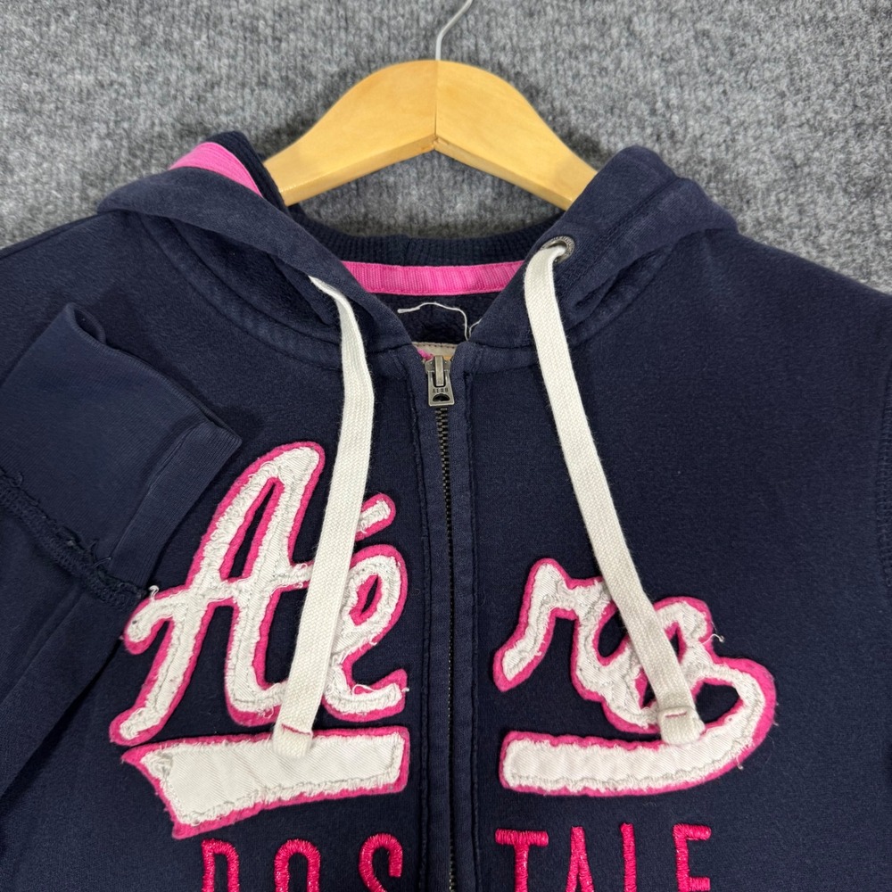 Y2K Aeropostale Hoodie Zip Up Graphic Logo Womens M Navy Blue Cotton Blend EUC - Picture 10 of 13